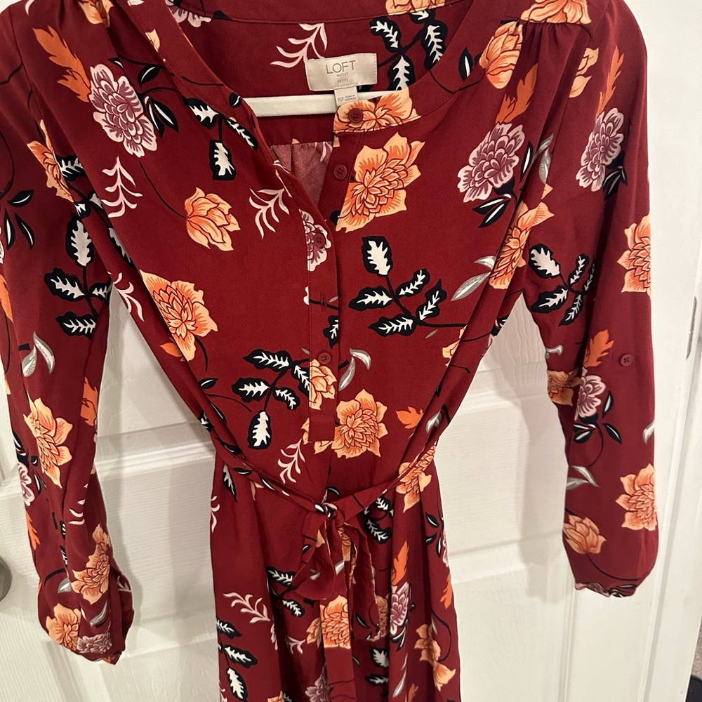 LOFT Floral Red Dress